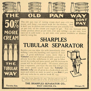 1907 Ad Sharples Tubular Separator Machine Cream Milk - ORIGINAL ADVERTISING CL4