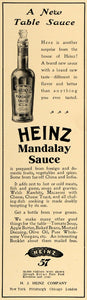 1907 Ad H.J. Heinz 57 Mandalay Sauce Condiments Bottle - ORIGINAL CL4
