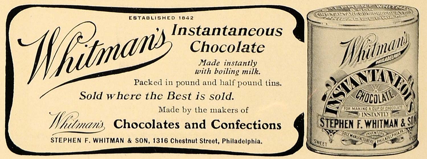 1907 Ad Whitman's Instantaneous Chocolate Can Baking - ORIGINAL ADVERTISING CL4