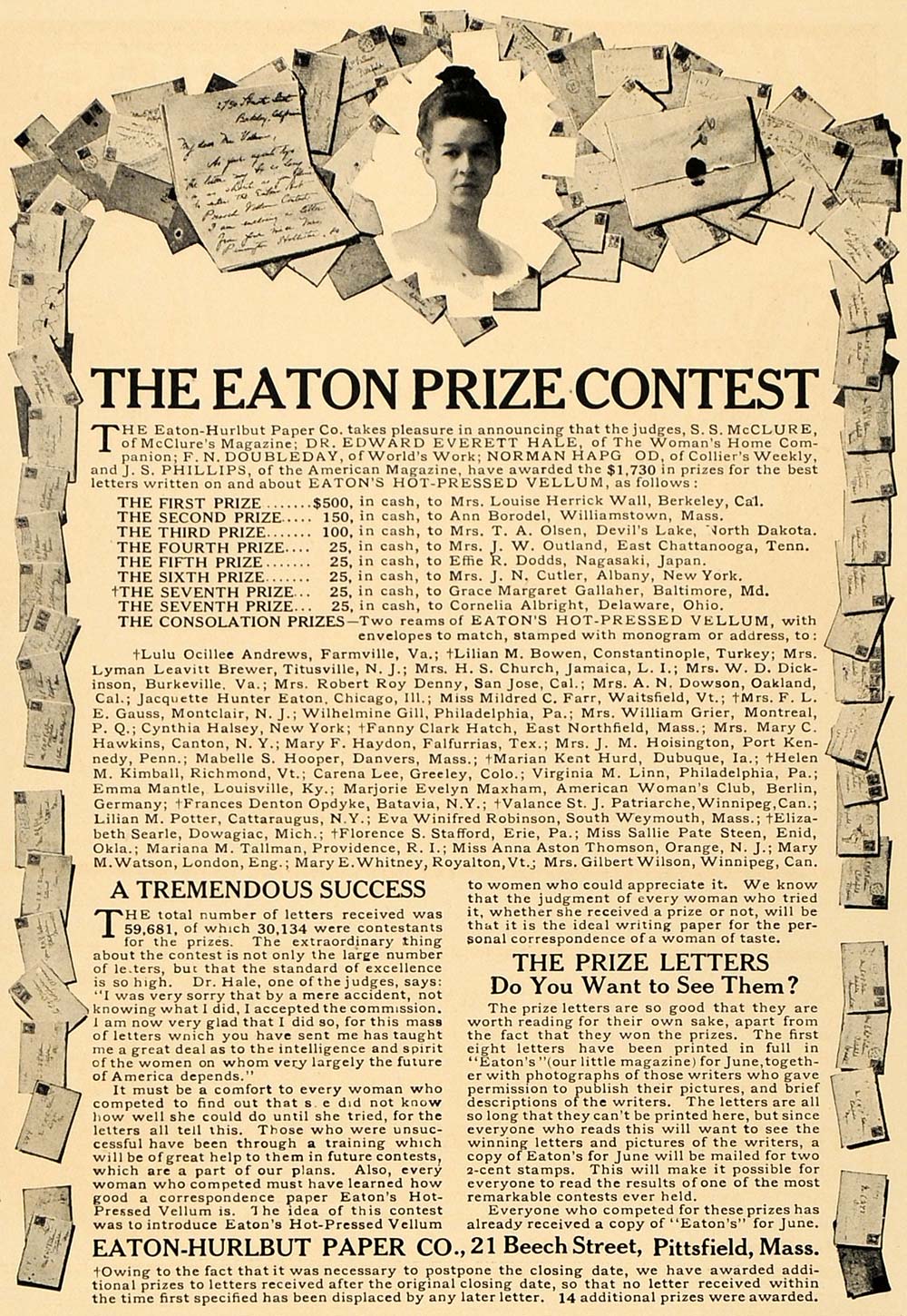 1907 Print Eaton-Hurlbut Paper Prize Contest Letters - ORIGINAL HISTORIC CL4