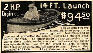 1907 Ad 14ft Launch Detroit Boat Pricing Michigan - ORIGINAL ADVERTISING CL4