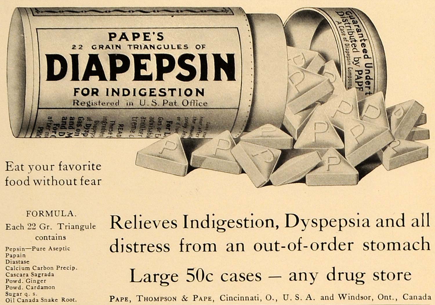 1909 Ad Papes Diapepsin Indigestion Dysepsia Thompson - ORIGINAL ADVERTISING CL4