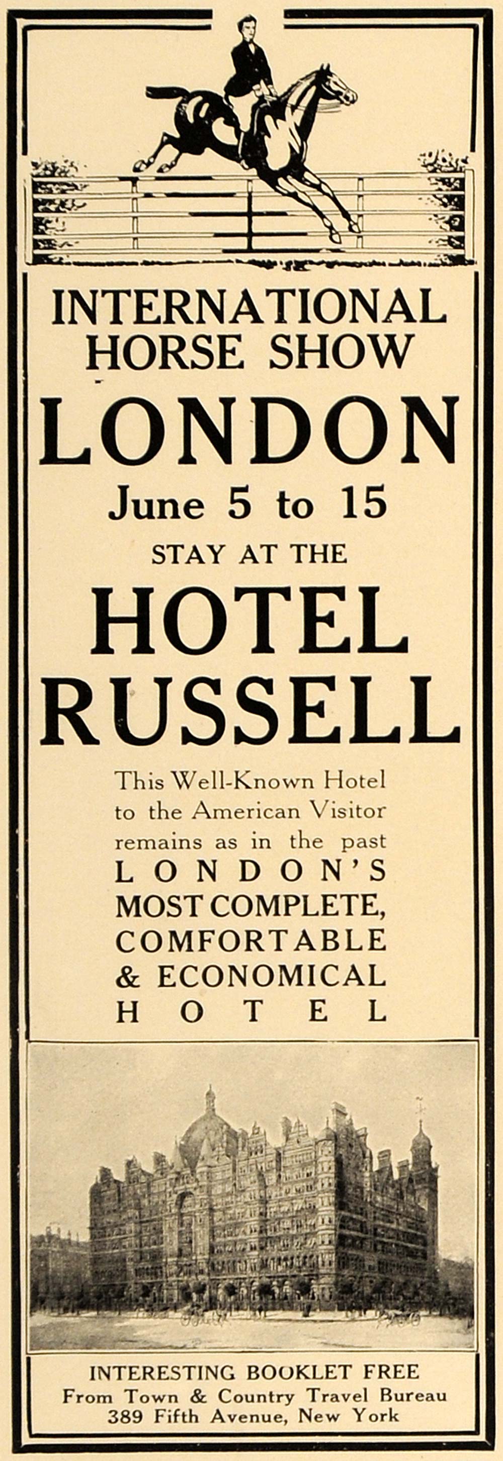 1909 Ad Fitzroy Doll Horse Show Hotel Russell London - ORIGINAL ADVERTISING CL4