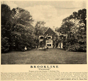 1909 Ad Brookline Club Fernwood Charles Gardiner Cabot - ORIGINAL CL4