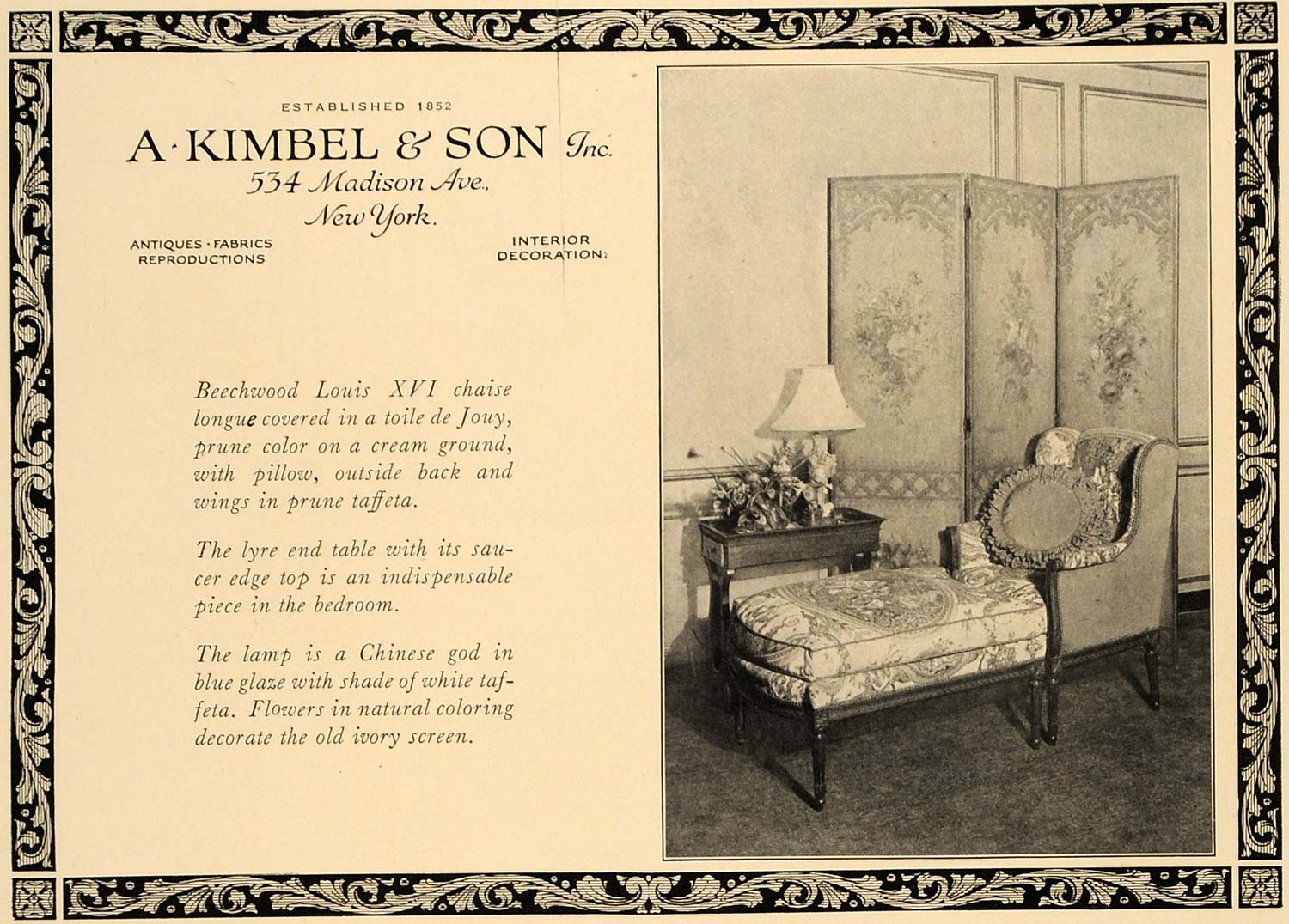 1923 Ad A Kimbel Son Beechwood Louis XVI Chaise Lounge - ORIGINAL CL4