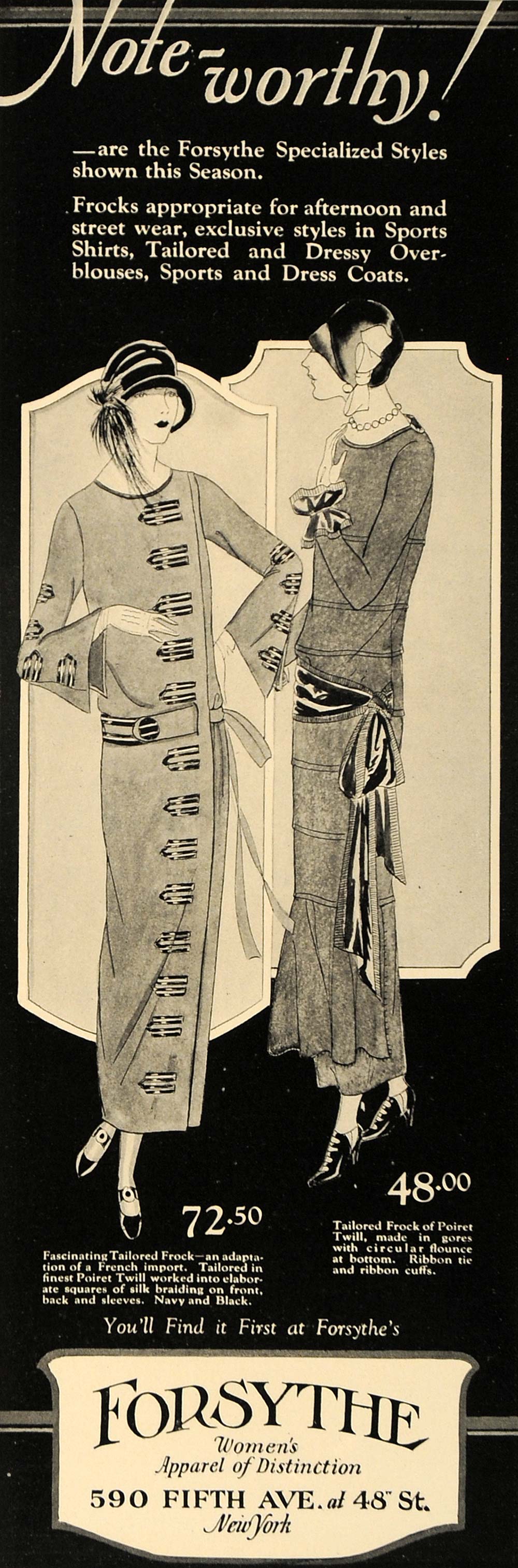 1923 Ad Fashion Forsythe Tailored Frock Clothing Coats