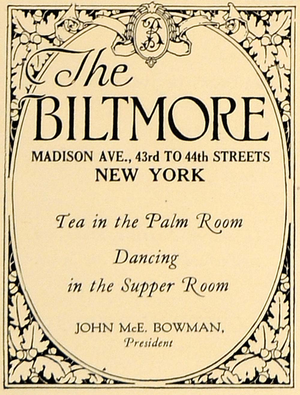 1924 Ad Warren Wetmore Biltmore Hotel John McEntee Palm - ORIGINAL CL4