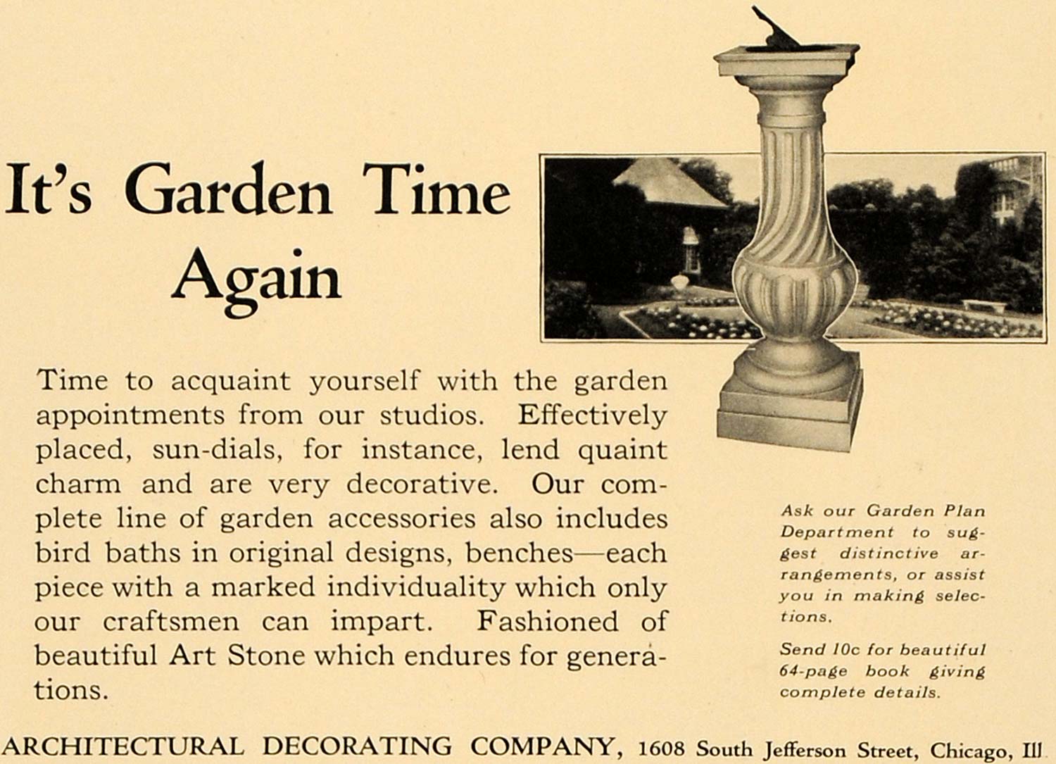 1924 Ad Architectural Decorating Company Garden Decor - ORIGINAL ADVERTISING CL4