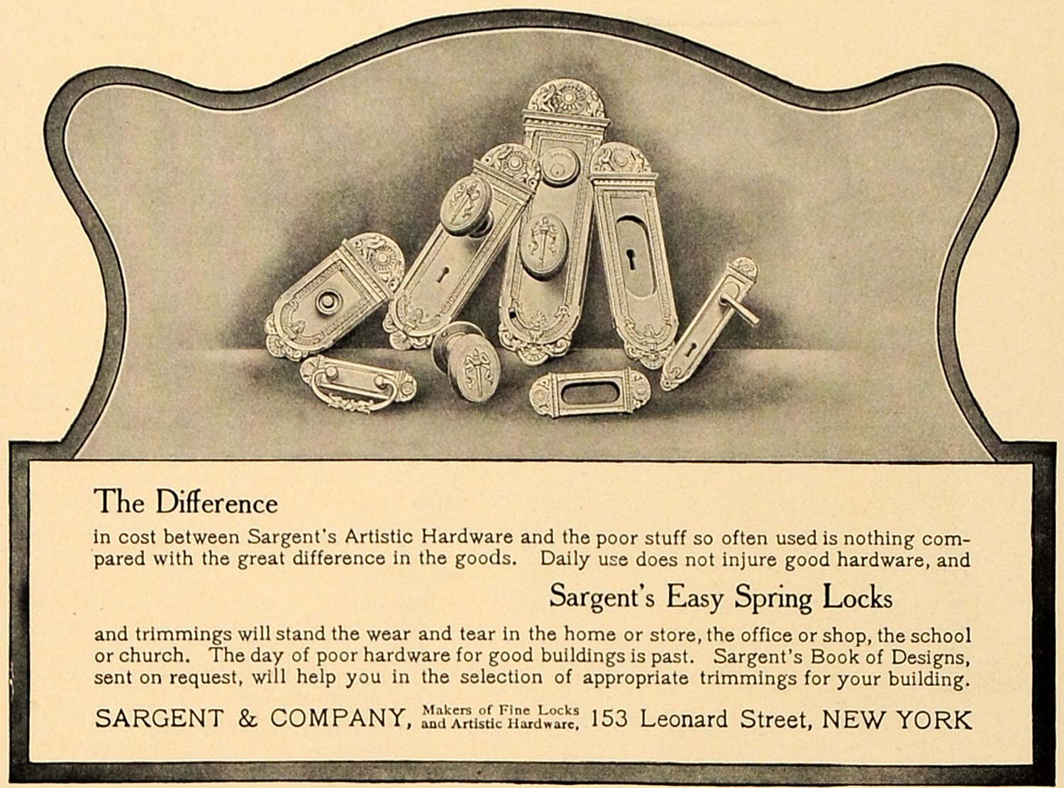 1905 Ad Sargent Company Artistic Hardware Locks Knobs - ORIGINAL ADVERTISING CL4