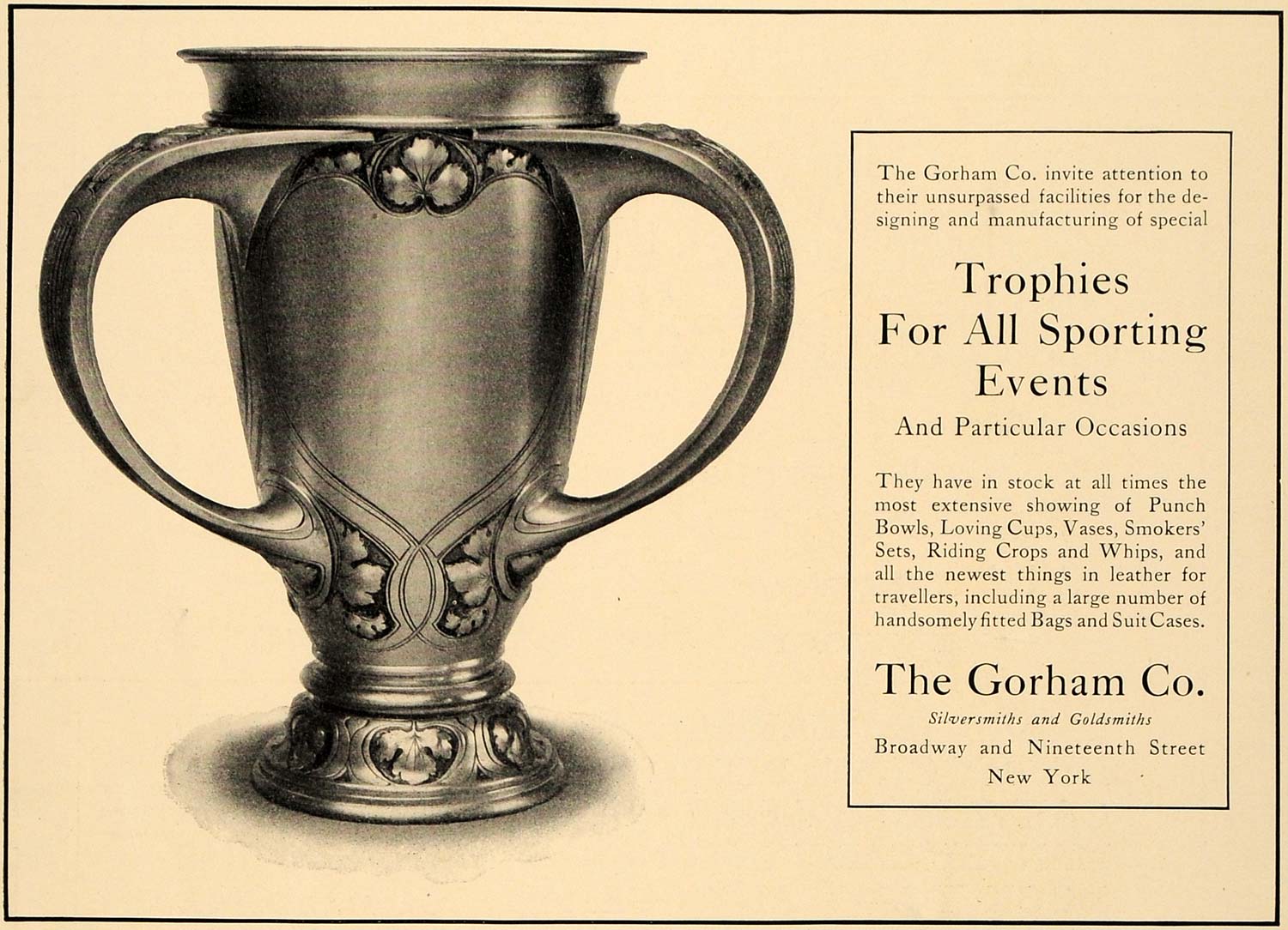 1905 Ad Trophies Sporting Events Gorham Company Vases - ORIGINAL ADVERTISING CL4