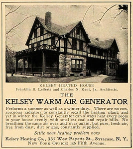 1905 Ad Kelsey Warm Air Generator Franklin Lefferts - ORIGINAL ADVERTISING CL4
