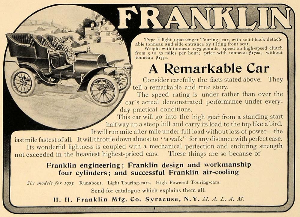 1905 Ad Franklin Touring Car Tonneau John Wilkinson - ORIGINAL ADVERTISING CL4