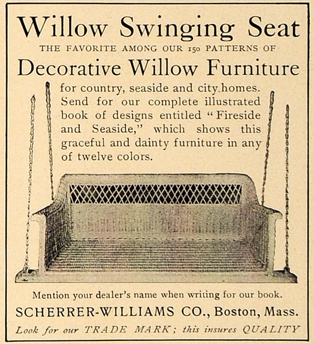 1905 Ad Willow Furniture Scherrer Williams Porch Swing - ORIGINAL CL4