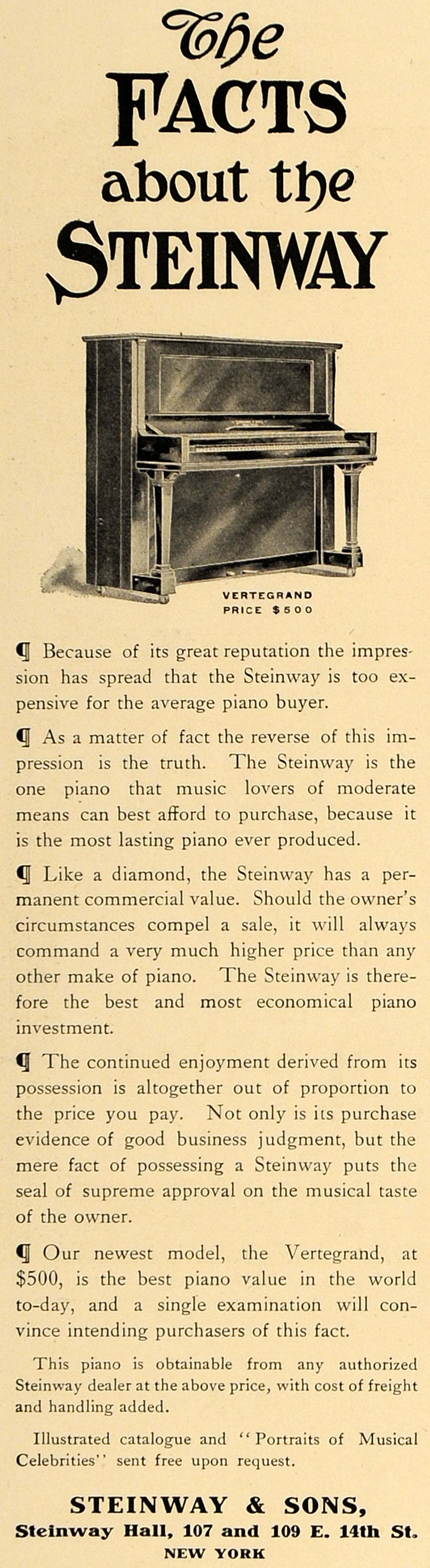 1905 Ad Vertegrand Steinway Piano The Beatles Mal Evans - ORIGINAL CL4