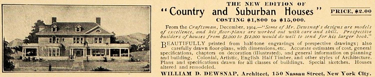 1905 Ad Real Estate William D Dewsnap Architect House - ORIGINAL ADVERTISING CL4