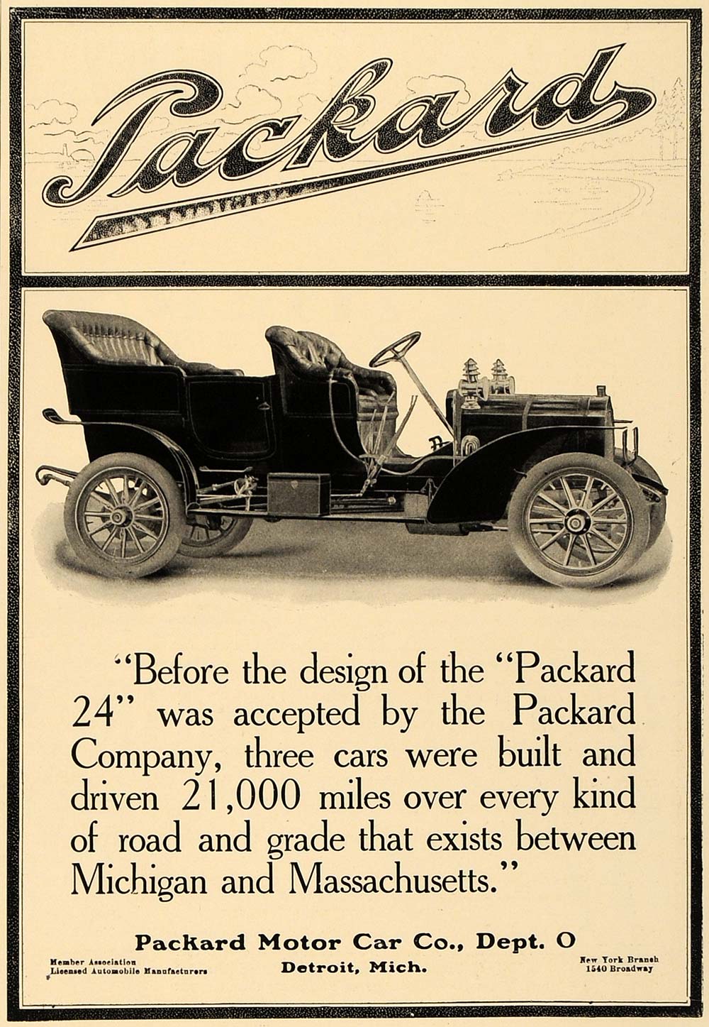 1906 Ad Packard 24 Antique Automobile 5 Person Touring - ORIGINAL CL4
