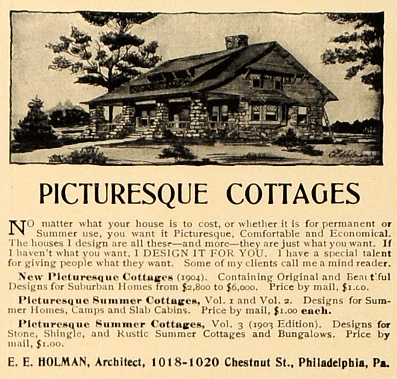 1906 Ad Picturesque Cottage E E Holman Architect Design - ORIGINAL CL4