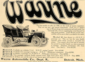 1906 Ad Wayne Antique Automobile Models Pricing Detroit - ORIGINAL CL4