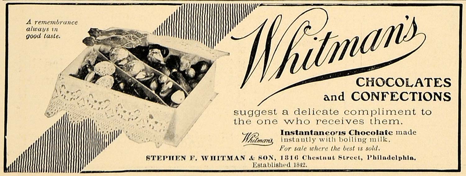 1906 Ad Stephen Whitman Confections Chocolates Baking - ORIGINAL ADVERTISING CL4