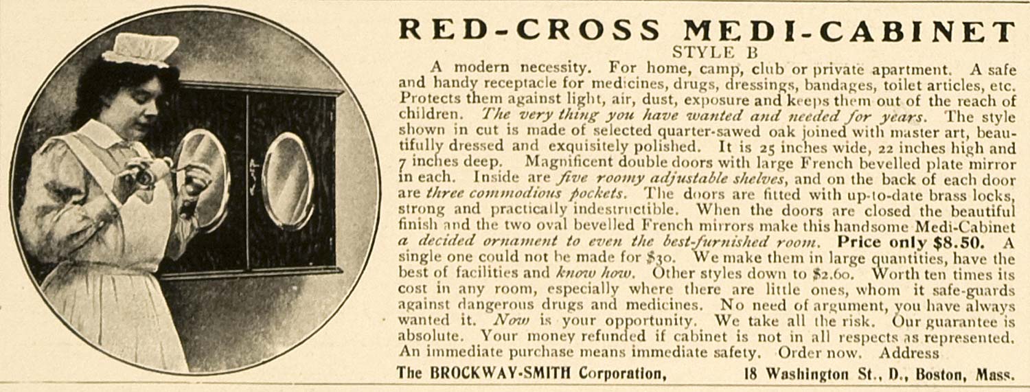 1906 Ad Red-Cross Medi-Cabinet Style B Brockway-Smith - ORIGINAL ADVERTISING CL4