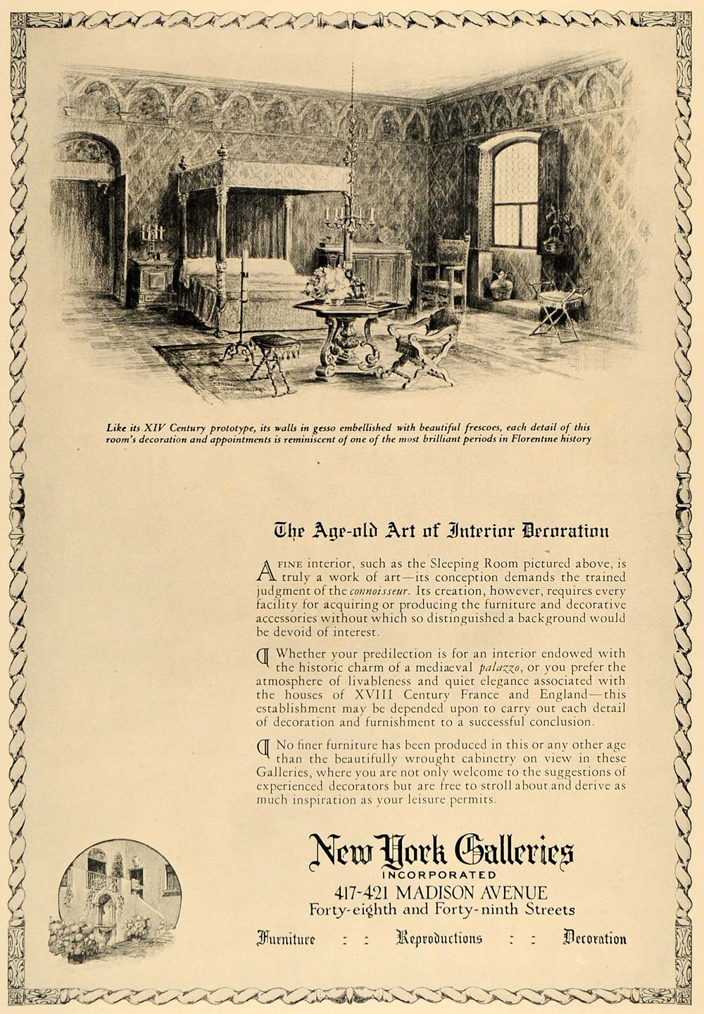 1924 Ad New York Galleries Antique Period Furniture - ORIGINAL ADVERTISING CL4