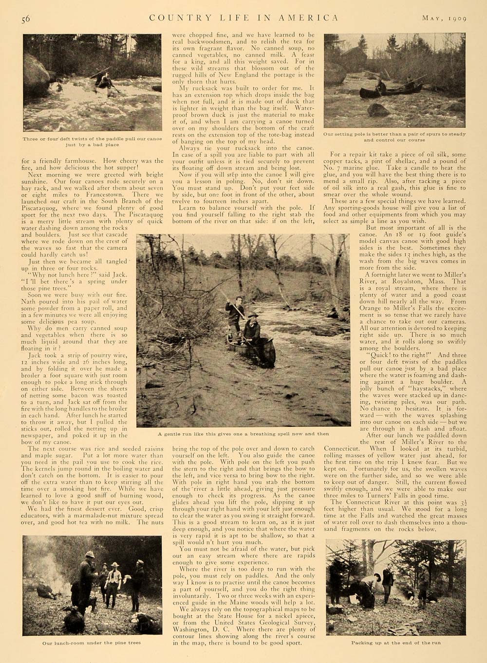 1909 Article Canoe Canoeing Running Rapids River Rocks - ORIGINAL CL5