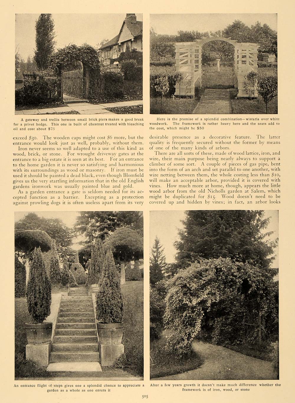 1907 Article Decorative Garden Entrances Architects - ORIGINAL CL5