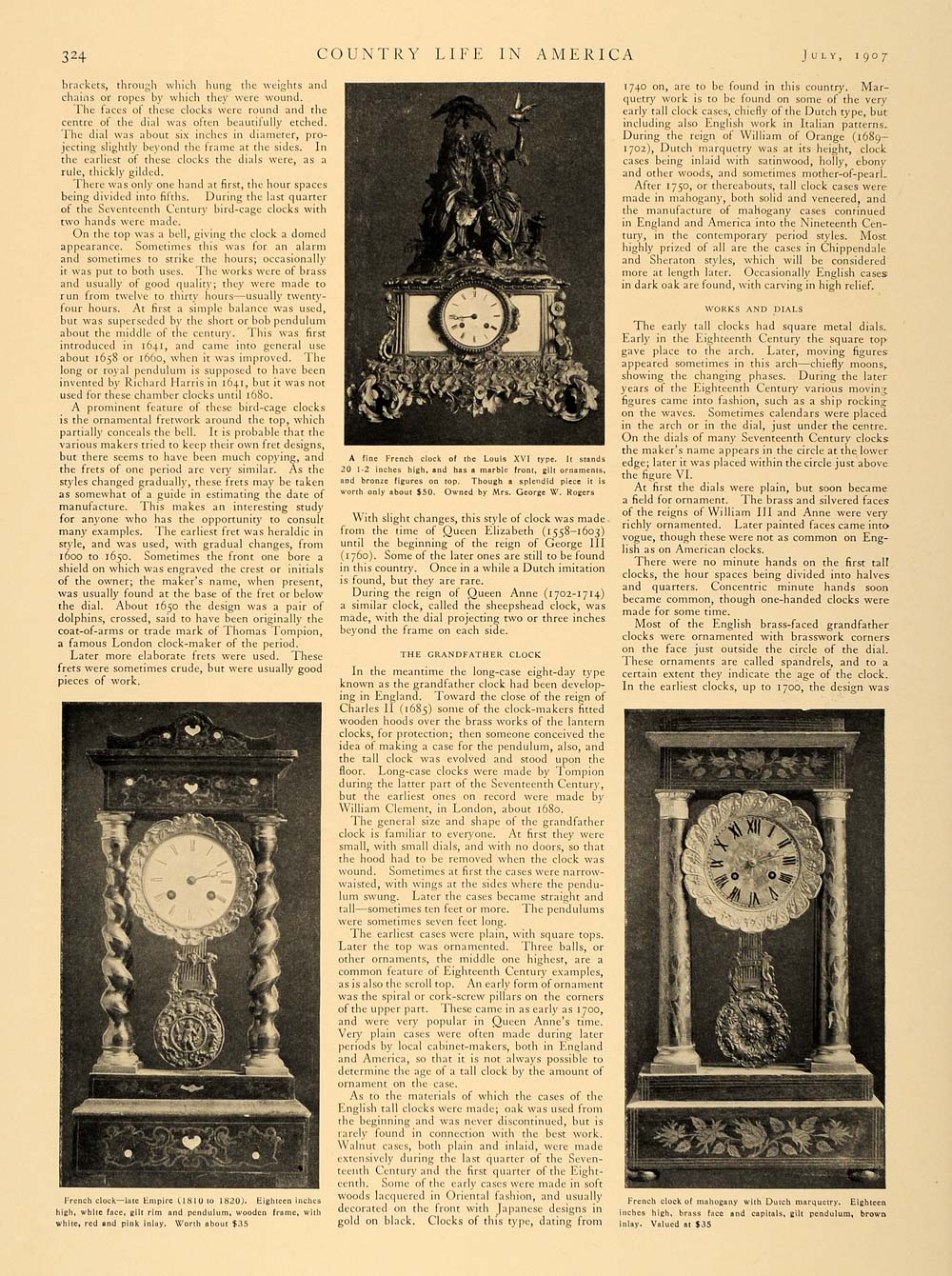 1907 Article Antique Clock Walter Dyer Louis XVI France - ORIGINAL CL5