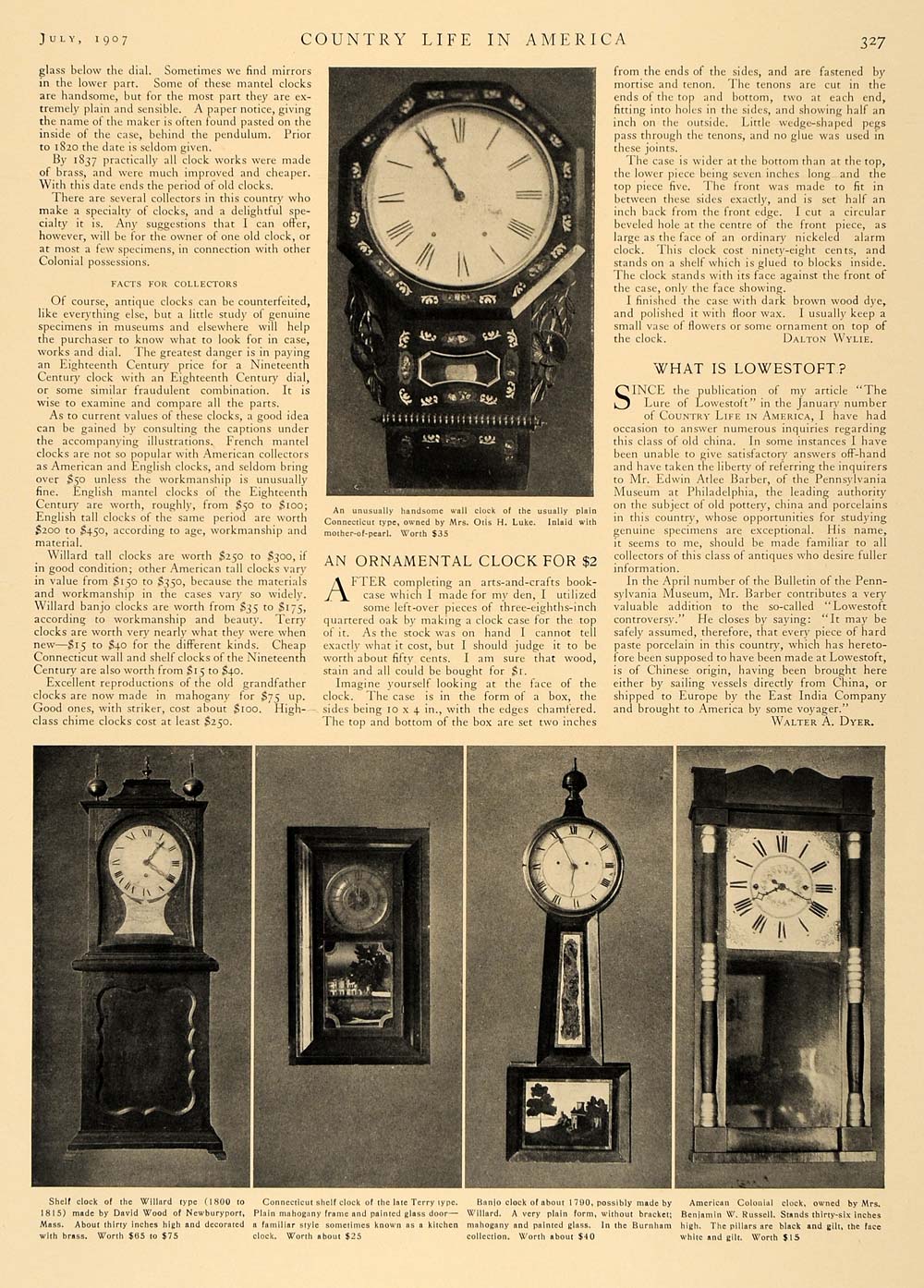 1907 Article Antique Clock Walter Dyer Louis XVI France - ORIGINAL CL5