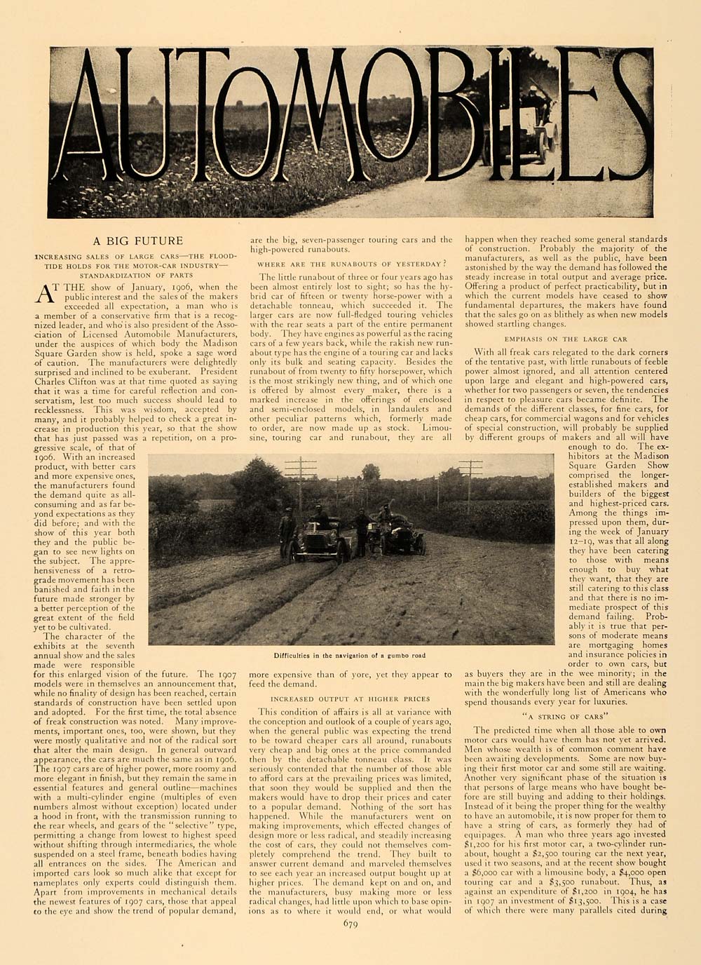 1907 Article Automobile Industry Arthur N Jervis Future - ORIGINAL CL5