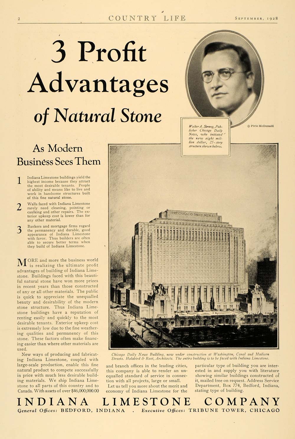 1928 Ad Indiana Limestone Chicago Daily News Building - ORIGINAL ADVERTISING CL6