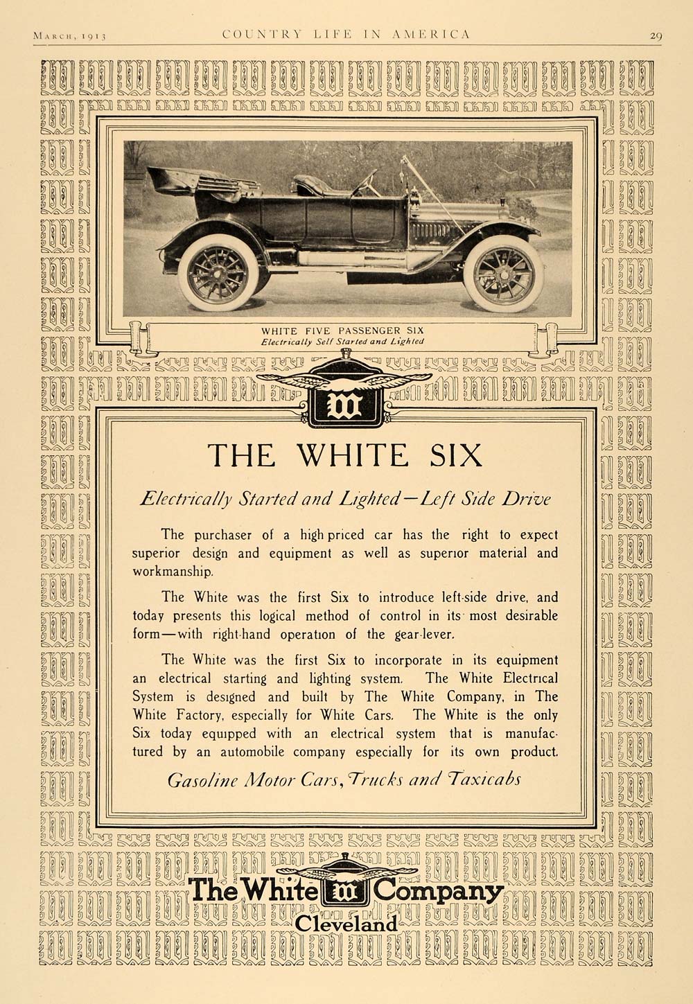 1913 Ad White Six Antique Car Gasoline Left Side Drive - ORIGINAL CL6