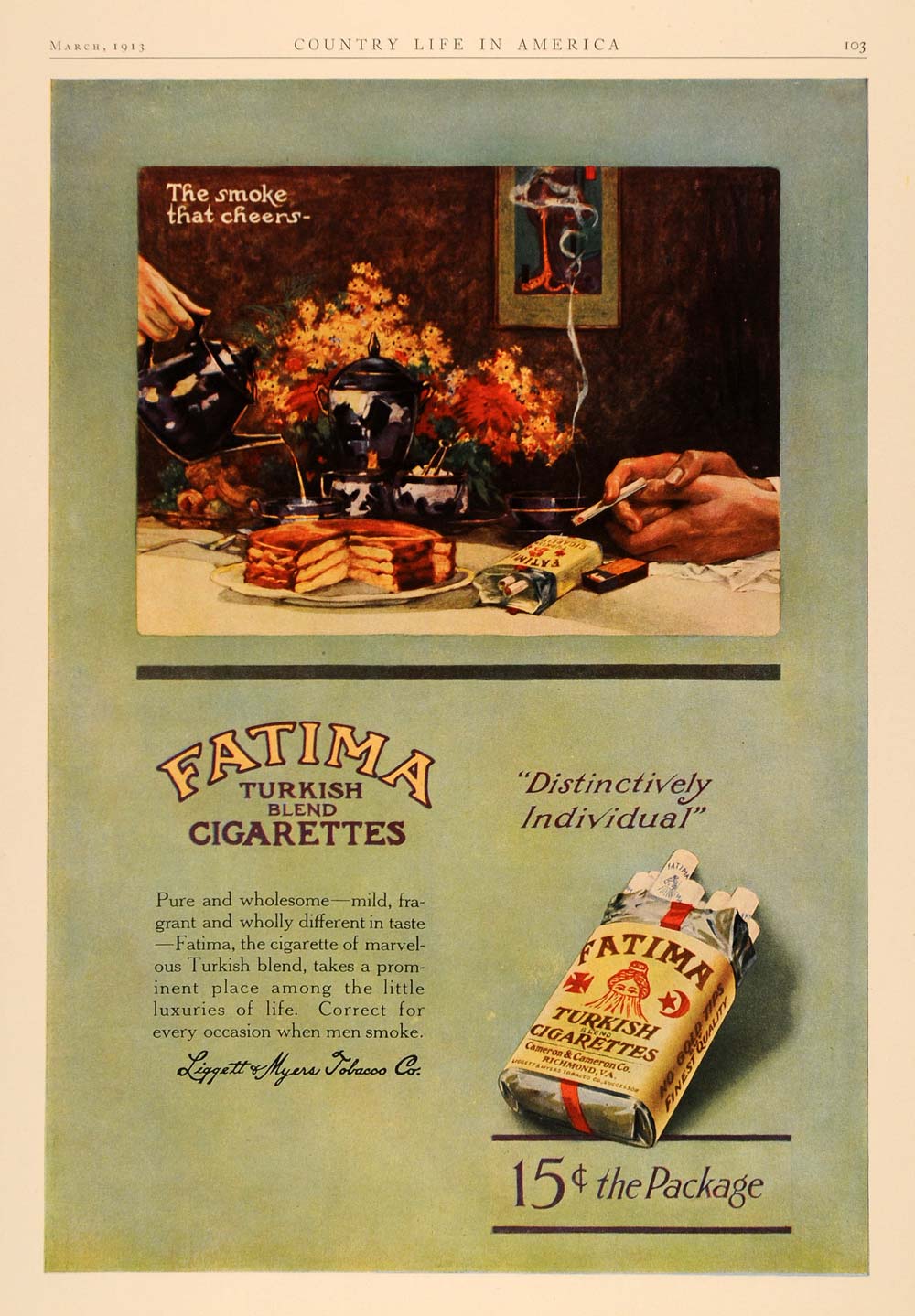 1913 Ad Fatima Turkish Cigarettes Liggett Myers Pricing - ORIGINAL CL6