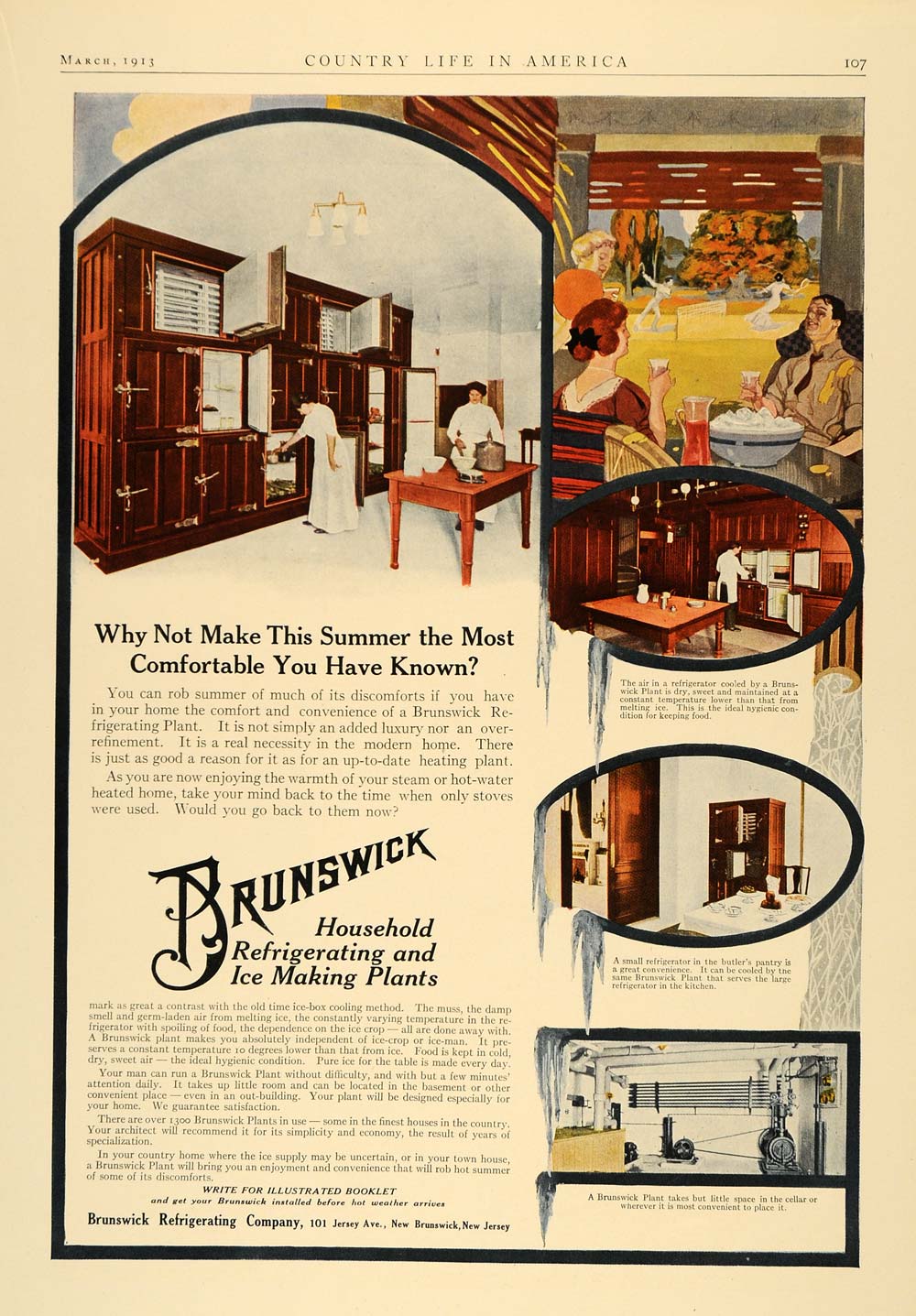 1913 Ad Brunswick Refrigerating Ice Making Plant Tennis - ORIGINAL CL6