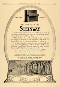 1907 Ad Steinway Vertegrand Piano Largo Pricing NY - ORIGINAL ADVERTISING CL6