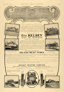 1907 Ad Kelsey Heating Warm Air Generator ZIg-Zag Tubes - ORIGINAL CL6