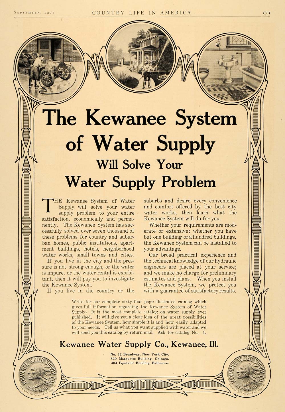 1907 Ad Kewanee System Water Supply Illinois - ORIGINAL ADVERTISING CL6