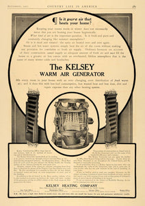 1907 Ad Kelsey Heating Warm Air Generator Ventilation - ORIGINAL ADVERTISING CL6