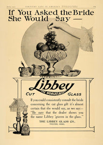 1907 Ad Libbey Cut Glass Bottle Bride Fruit Toledo Ohio - ORIGINAL CL6