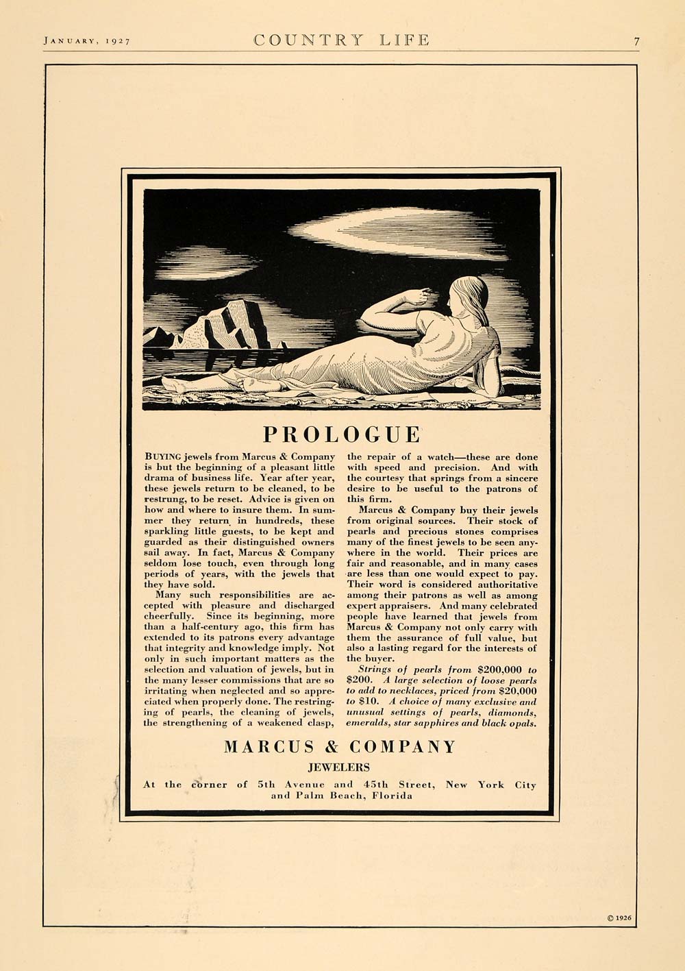 1927 Ad Marcus Jewelers Pearl Jewelry Jewels Pricing - ORIGINAL ADVERTISING CL6