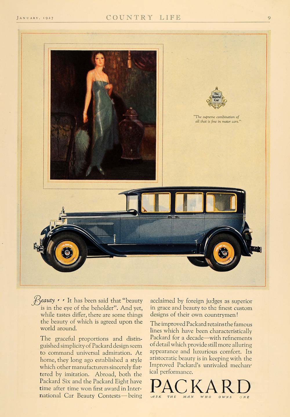 1927 Ad Antique Packard 8 Six International Car Beauty - ORIGINAL CL6