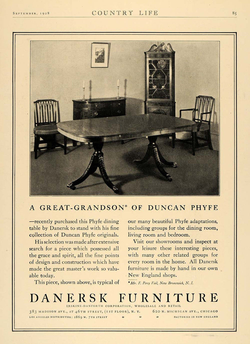 1928 Ad Danersk Furniture Percy Vail Duncan Phyfe Table ORIGINAL CL6