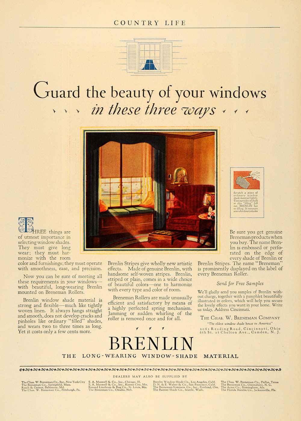 1927 Ad Brenlin Window Shade Chas W. Breneman Clay Ohio - ORIGINAL CL6