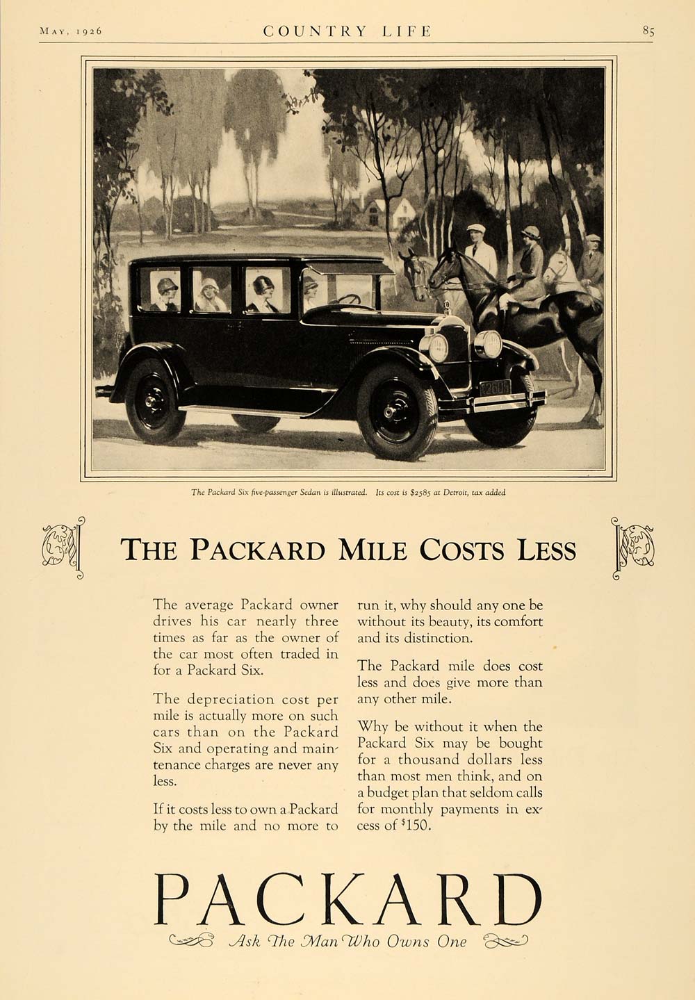 1926 Ad Packard Six 5-Passenger Sedan Horseback Riding - ORIGINAL CL6