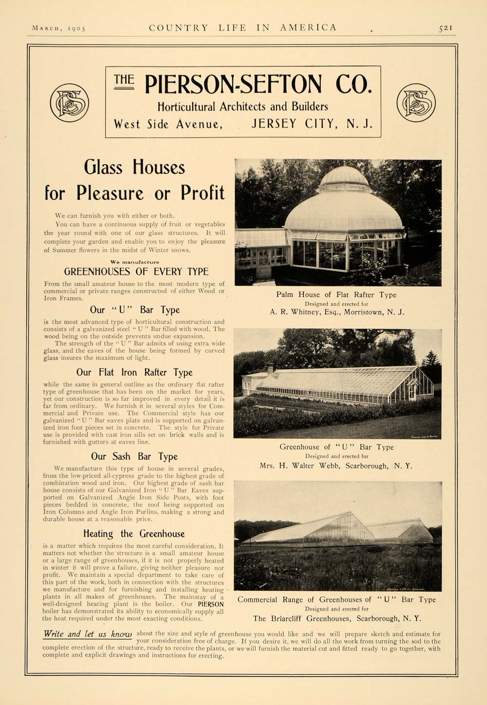 1905 Ad Pierson-Sefton Horticulture Architecture Garden - ORIGINAL CL6