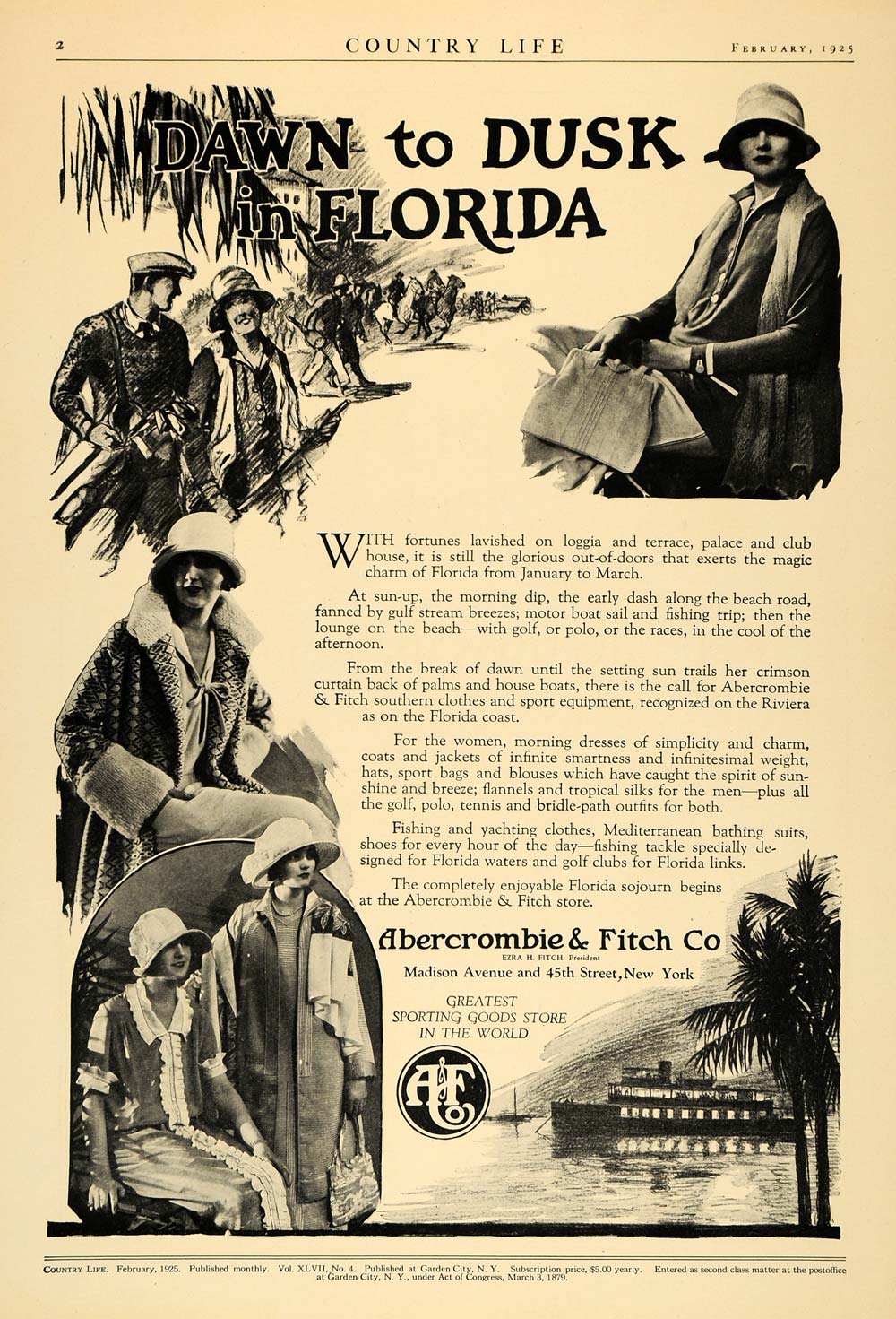 1925 Ad Abercrombie Fitch Sporting Good Apparel Florida - ORIGINAL CL6