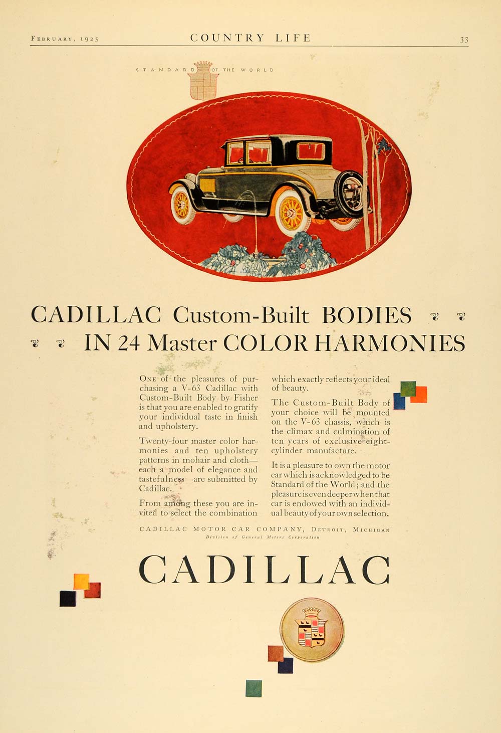 1925 Ad Cadillac Custom-Built Bodies Color Harmonies - ORIGINAL ADVERTISING CL6