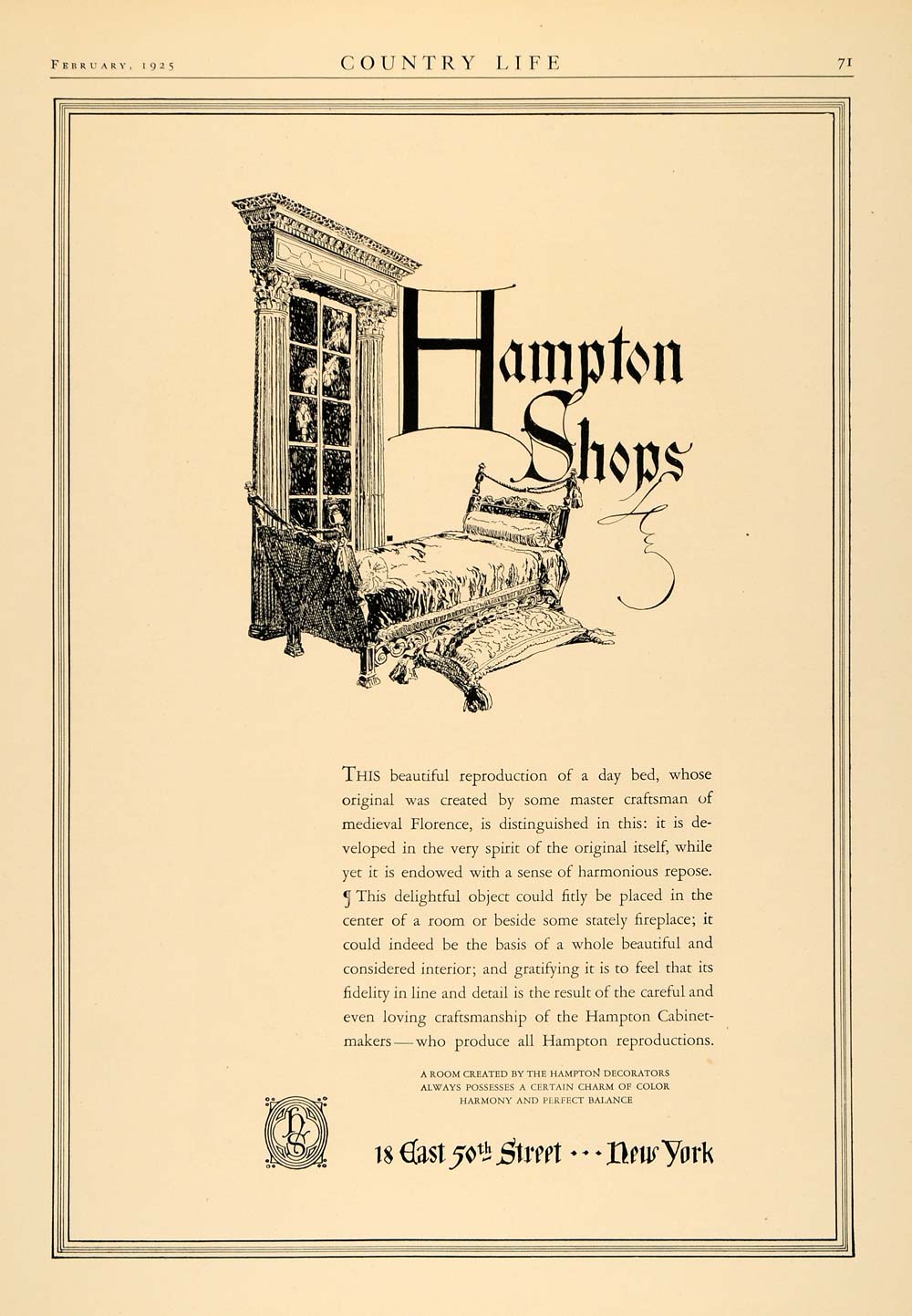 1925 Ad Hampton Shops Day Bed Reproduction Cabinetmaker - ORIGINAL CL6