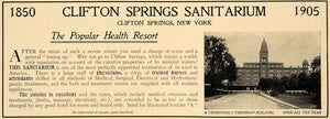 1905 Ad Health Resort Clifton Springs Sanitarium Cures - ORIGINAL CL7