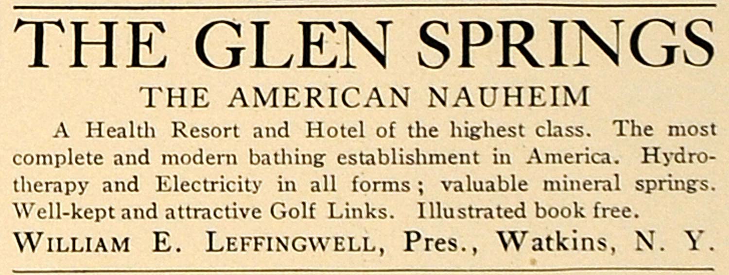 1905 Ad Glen Springs Leffingwell Nauheim Health Resort - ORIGINAL CL7